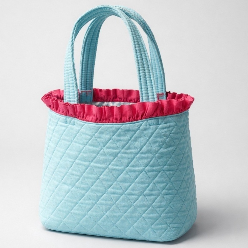 Embroidered Flamingo Quilted Tote Ruffle Sequin 11" x 11" internal pocket - Picture 2 of 5